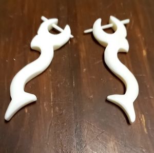 Handcarved BONE Earrings 2.25in